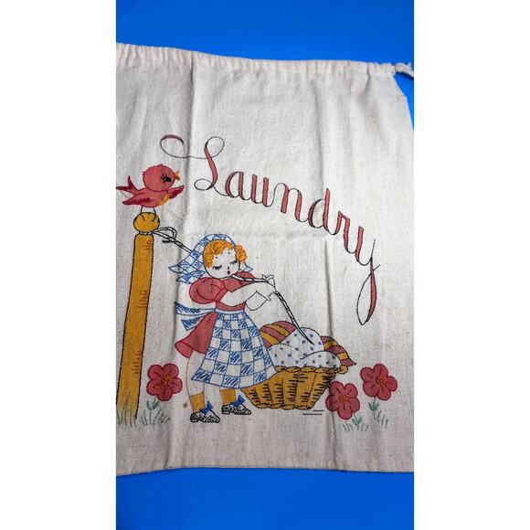Darling Vintage Hand-Embroidered Laundry Bag/Sack Drawstring, Sunbonnet Ladies - Picture 14 of 14
